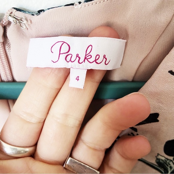 Parker silk light pink & black floral print tiered dress 4 - Picture 3 of 8